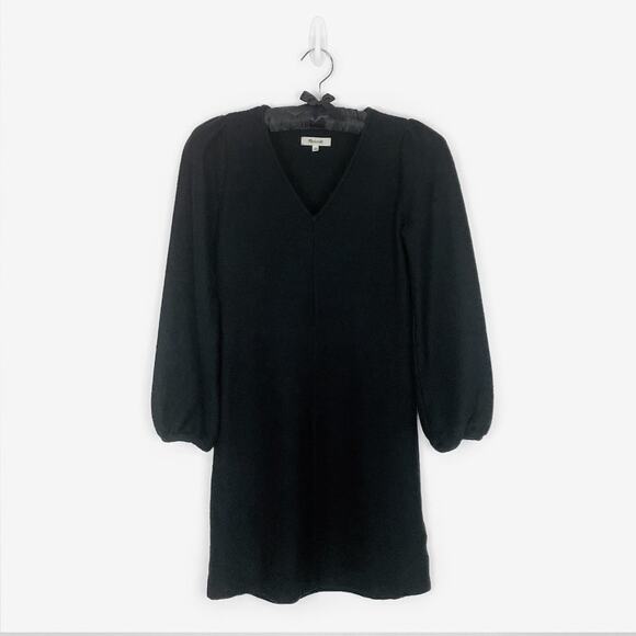 Madewell Balloon Sleeve Mini Dress Extra Small Black Cotton Minimalist Office - Picture 3 of 13
